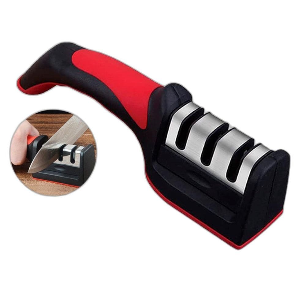 Amolador De Facas 3 Em 1 Vermelho Prático