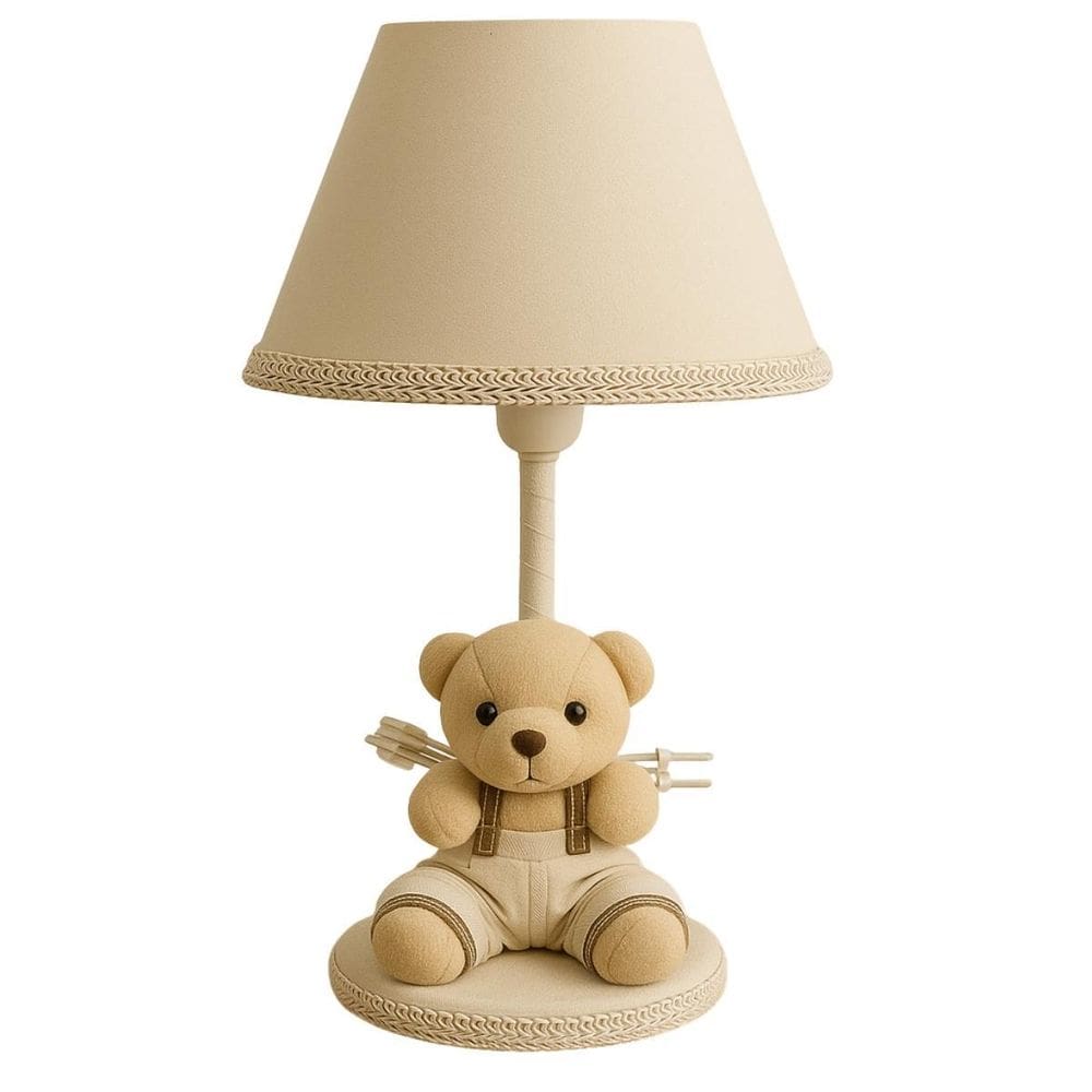 Abajur Infantil Para Quarto De Bebê Menino Urso Bege Bivolt