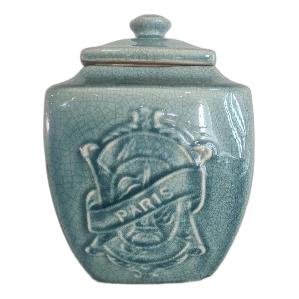 Pote Decorativo Cerâmica Azul Retrô Paris Importado 27 X 34
