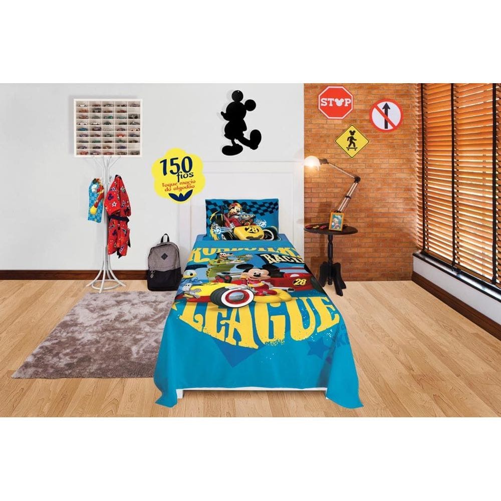 Jogo de Cama Mickey Aventura 150 Fios 2 Peças Lepper