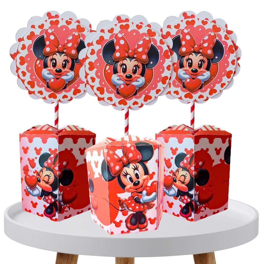 10 Centro De Mesa Decorativos Minnie Vermelha Aniversário
