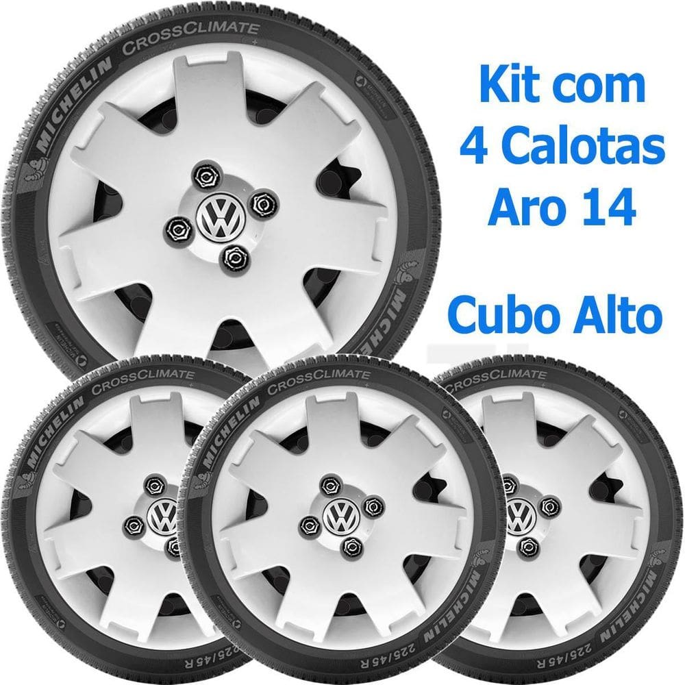 4X Calota Vw Gol Parati G3 G4 Aro 14 Cubo Alto Emblema 061Ca