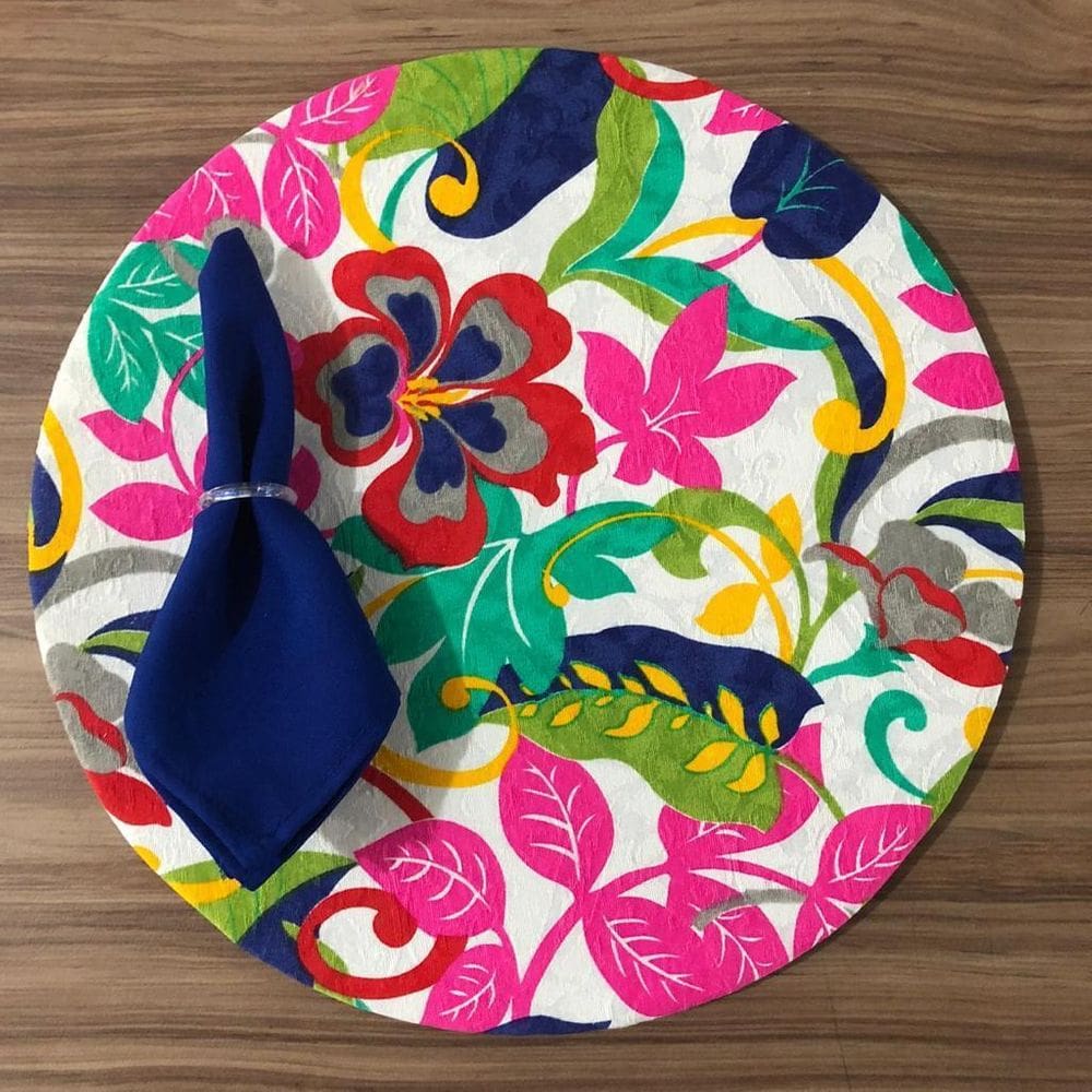 Jogo De Sousplat De Tecido 4 Lugares Completos Azul