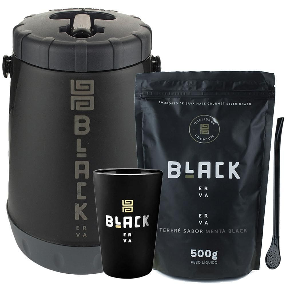 Kit Tereré Black Erva Garrafa Cuia Bomba Erva Menta Black