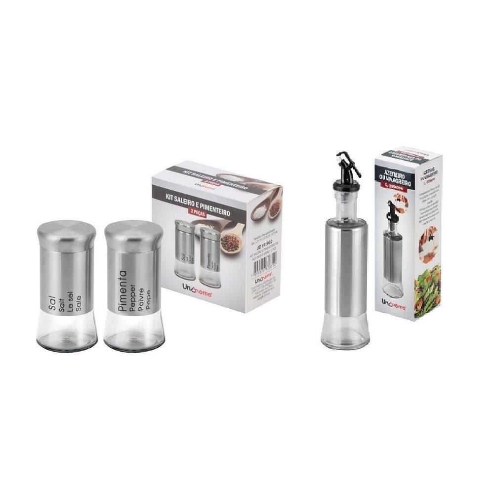 Jogo Saleiro E Suporte Para Azeite Ou Vinagre 300Ml.