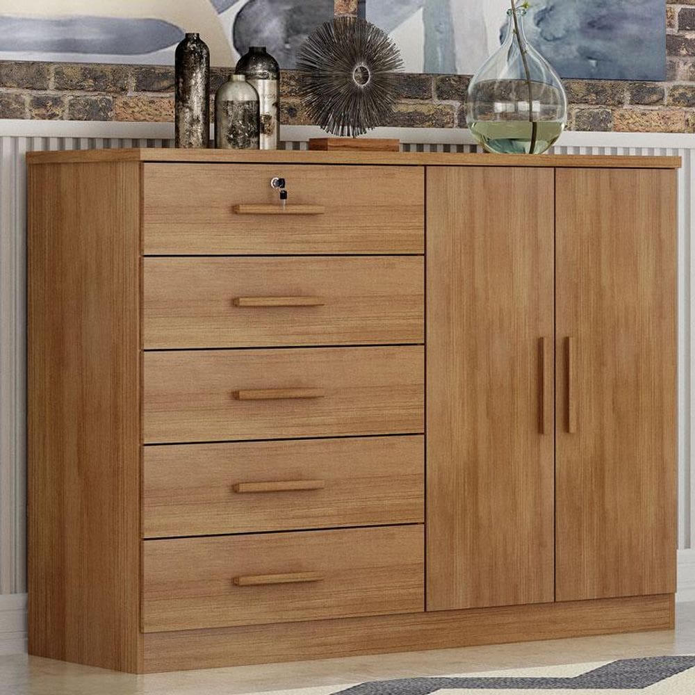 Cômoda Ambiente Seul 2 Portas 5 Gavetas Cumaru 25 - Novo Horizonte