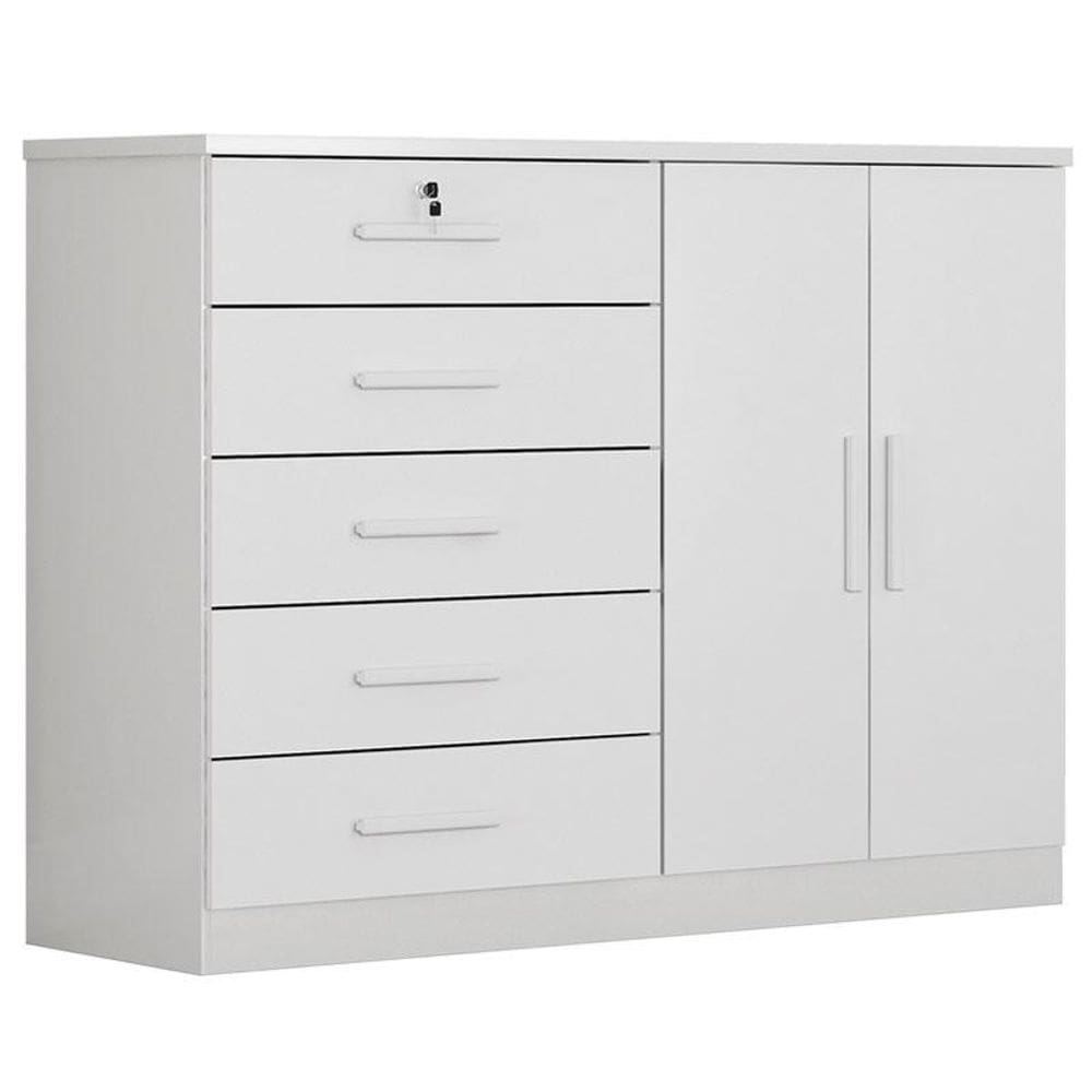 Cômoda Seul 2 Portas 5 Gavetas Neve - Novo Horizonte