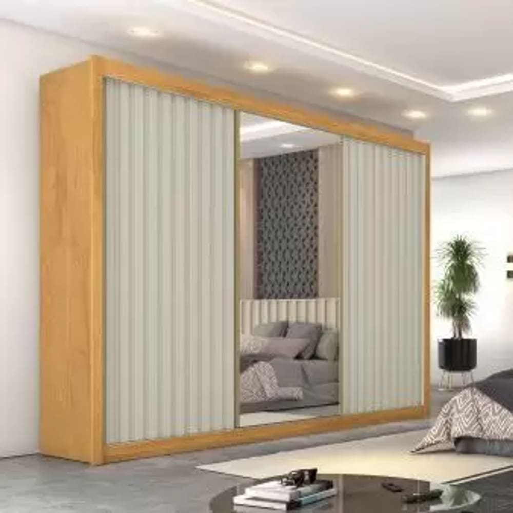 Guarda Roupa 3 Portas de Correr 6 Gavetas e Espelho Central - Versatto - Móveis Europa