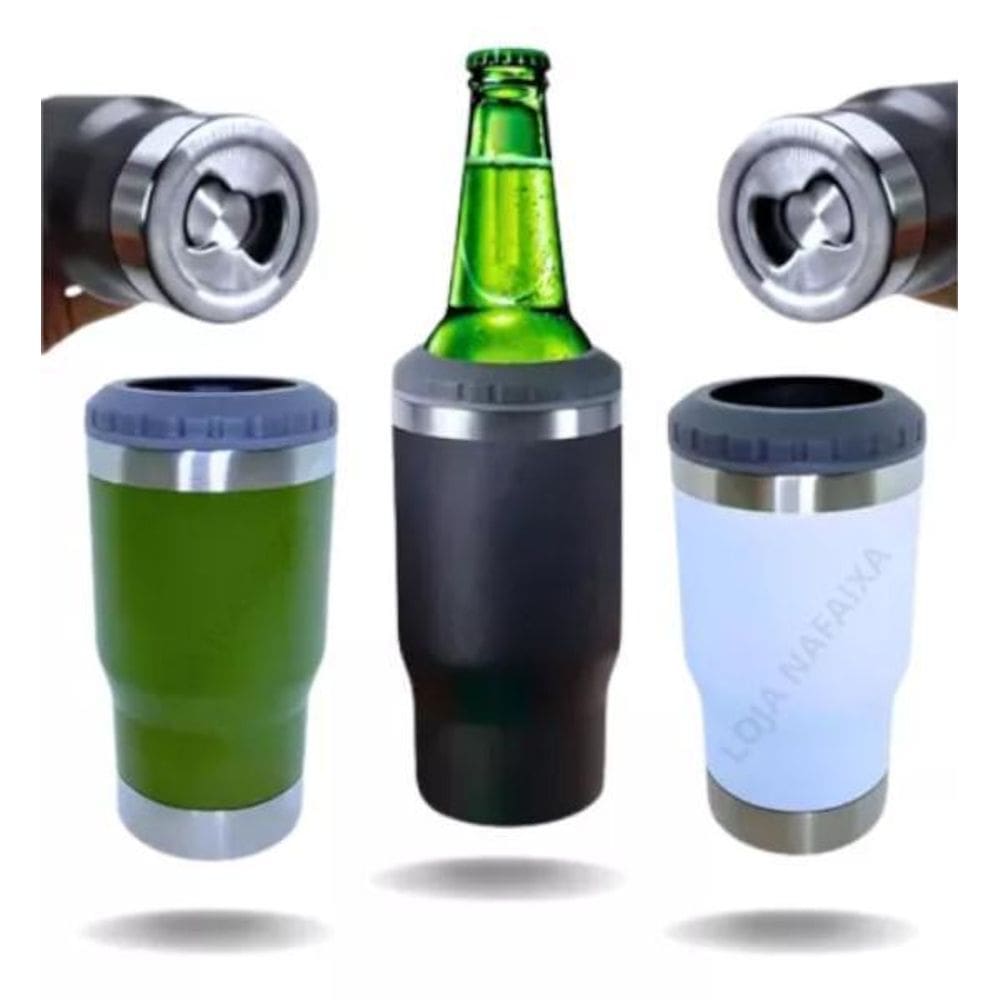 Copo Porta Cerveja Garrafa Latinha Térmico Inox 420Ml Verde