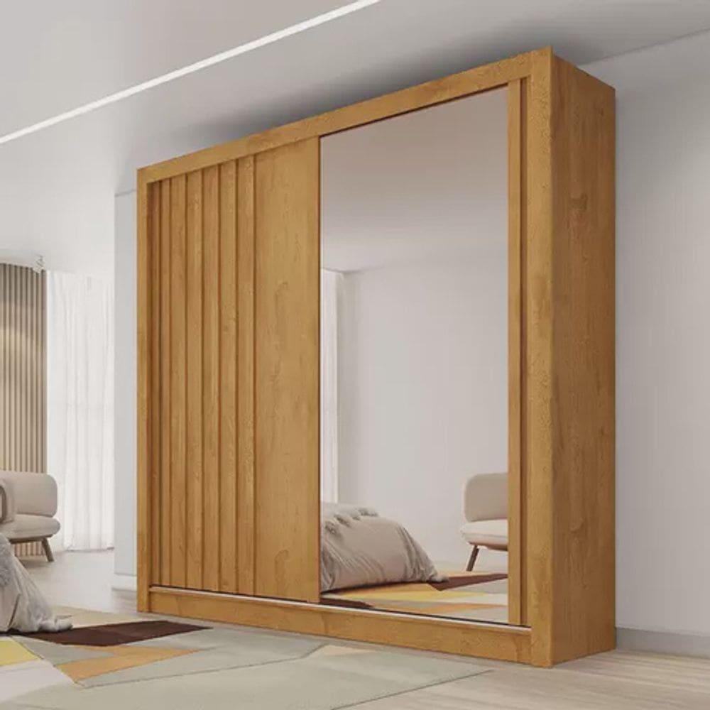 Guarda Roupa Ripado Espelho 2 PoRT Lugano Peroba Made Marcs