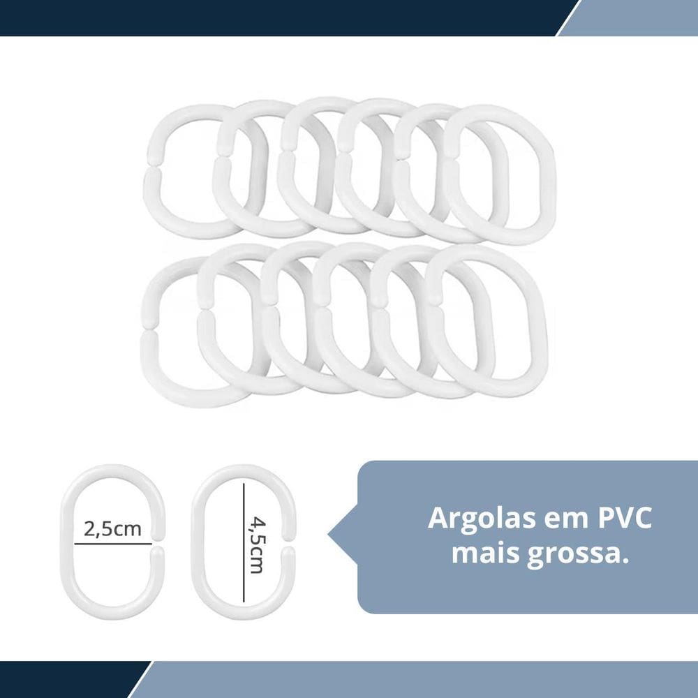1 Cortina Box Banheiro Pvc Grossa Antimofo Ilhós Az 140X230