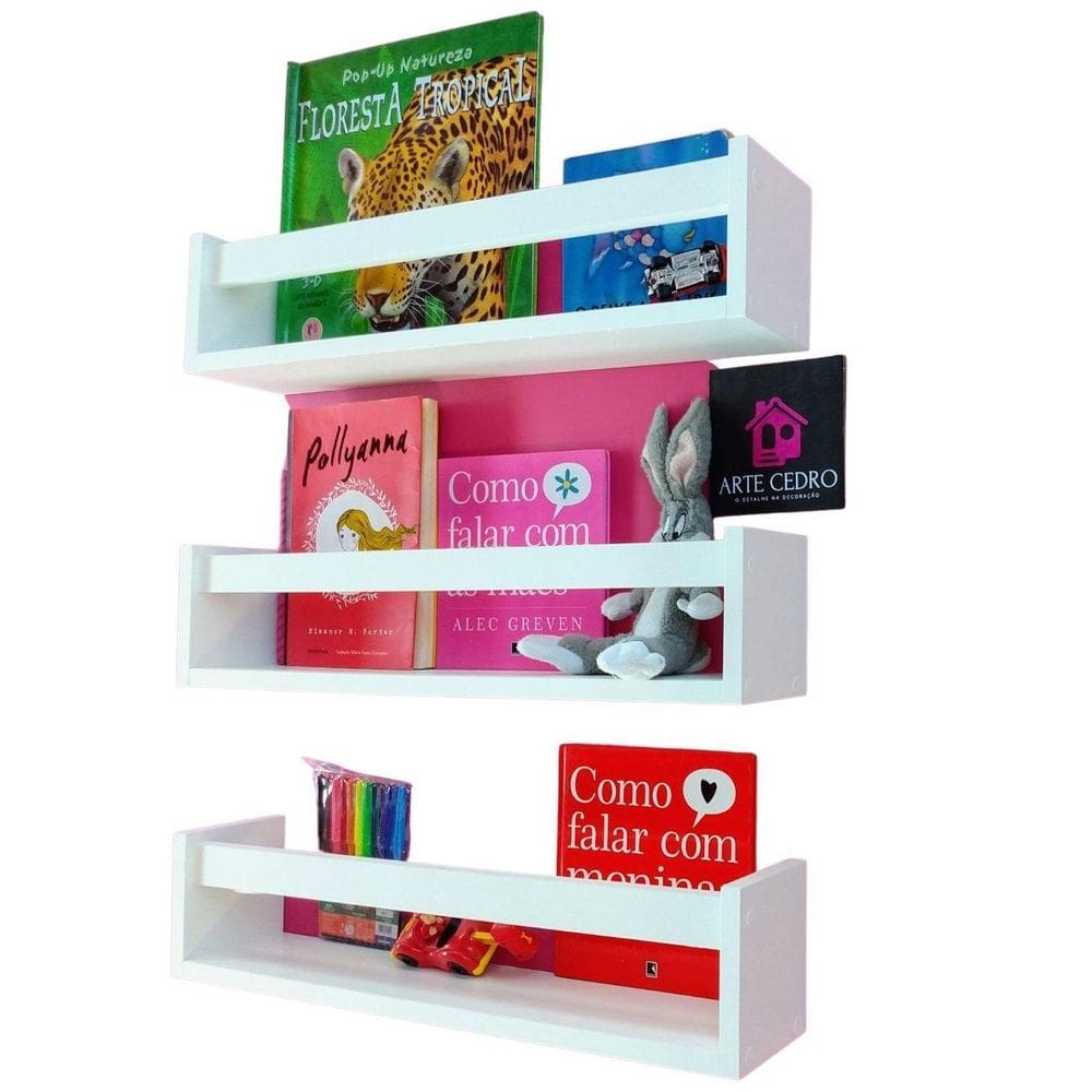 Kit 3 Estantes De Livros Mdf 55 Cm