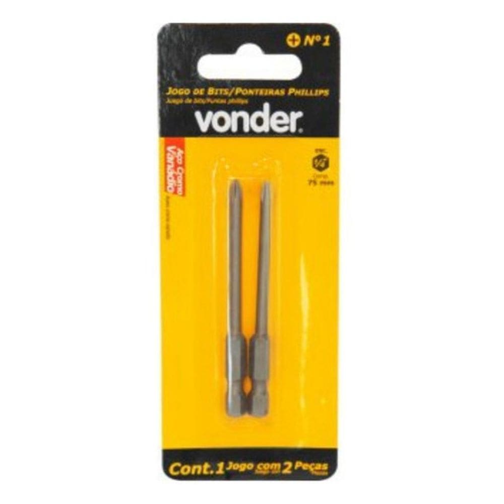 Jogo De 2 Bits Vonder Phillips Encaixe 1/4 , Nº 1 X 75 Mm