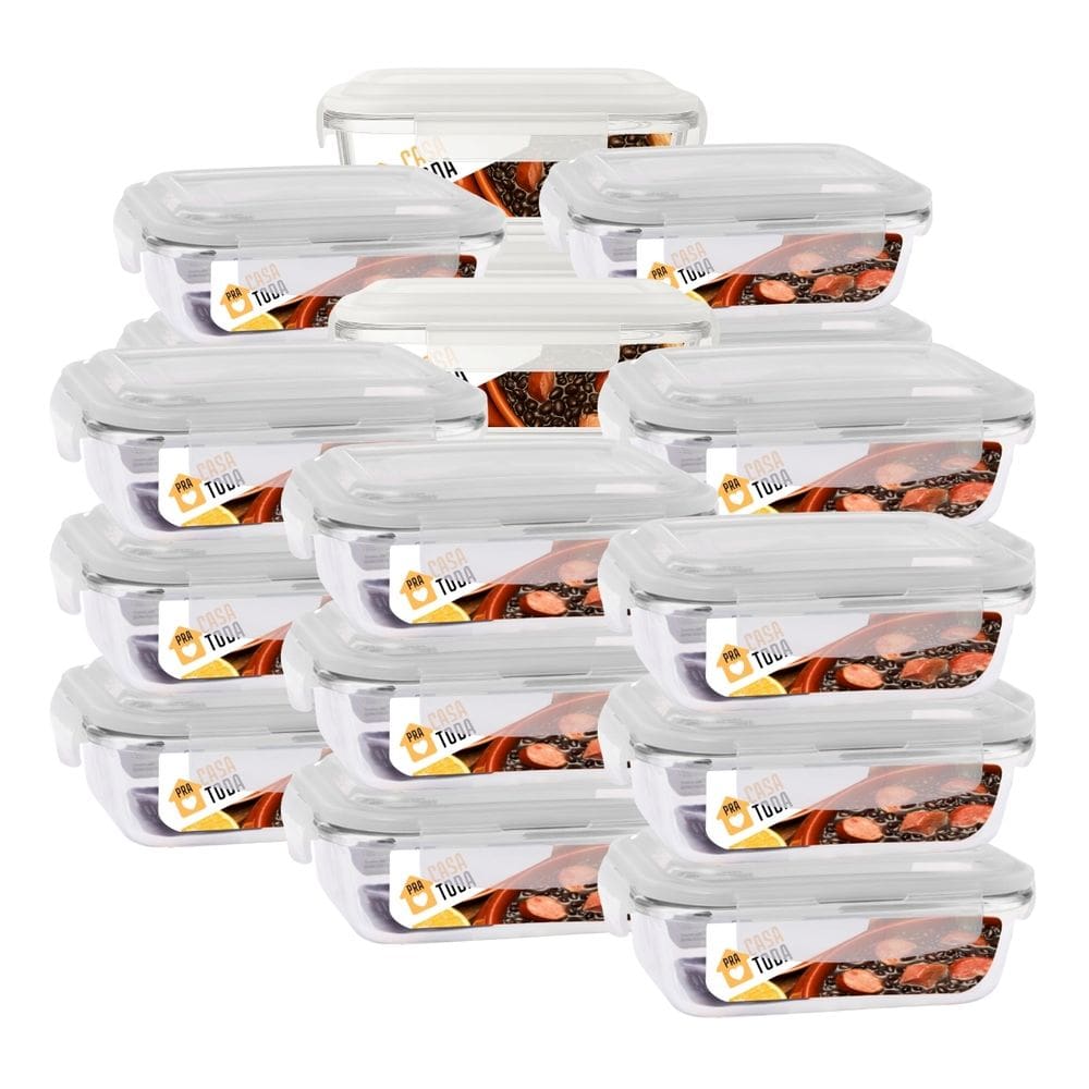 Conjunto 24 Potes Vidro Retangular 1040ml Com Tampa Marmitas Fitness