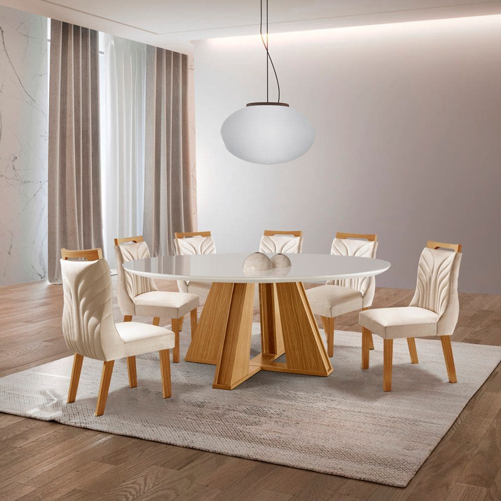 Sala de Jantar 6 Cad c Vidro 1,35m - Rubi Veneza - LJ Móveis