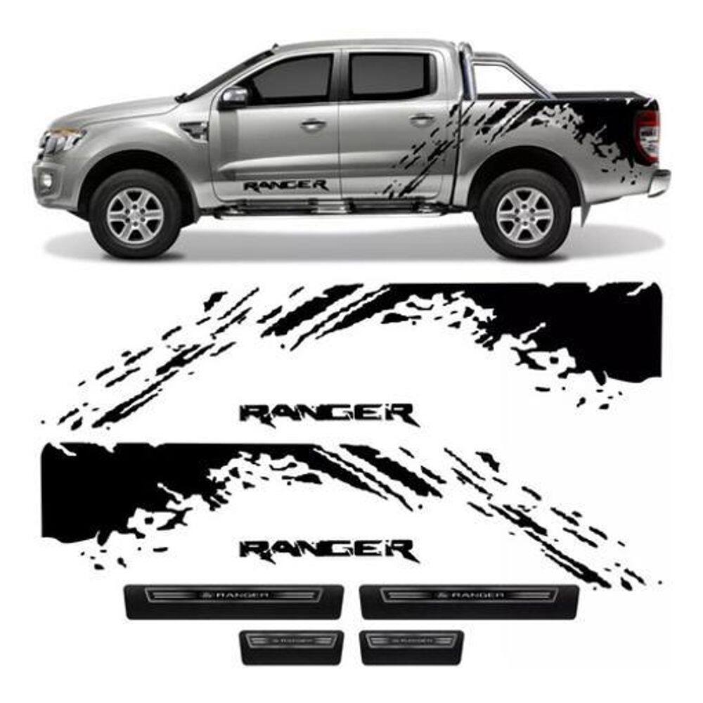 Kit Adesivos Faixas Laterais E Soleira Ford Ranger Kit08