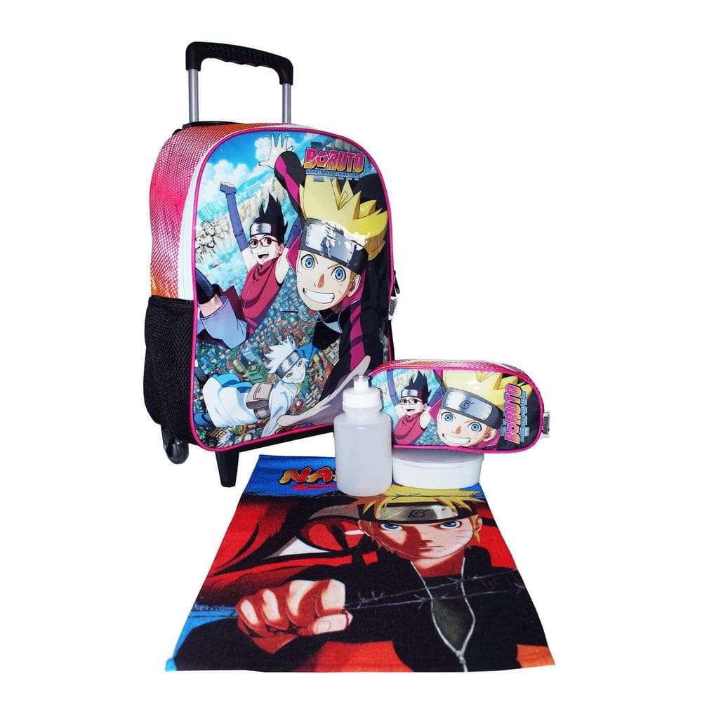 Kit Mochila Naruto Boruto Anime Filme Rodinhas Estojo Grande