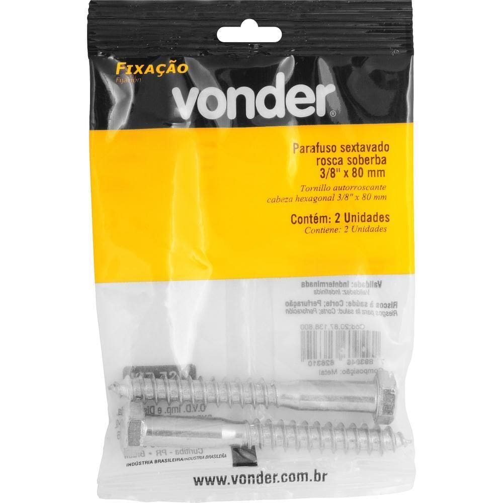 Parafuso Sextavado Rosca Soberba 3/8X80Mm Com 2 Peças Vonder