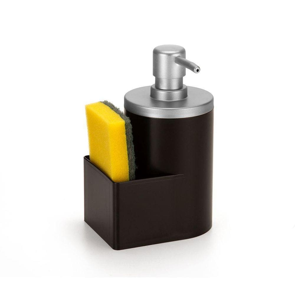 Dispenser Porta Detergente E Bucha 600Ml Preto Cromo Fosco