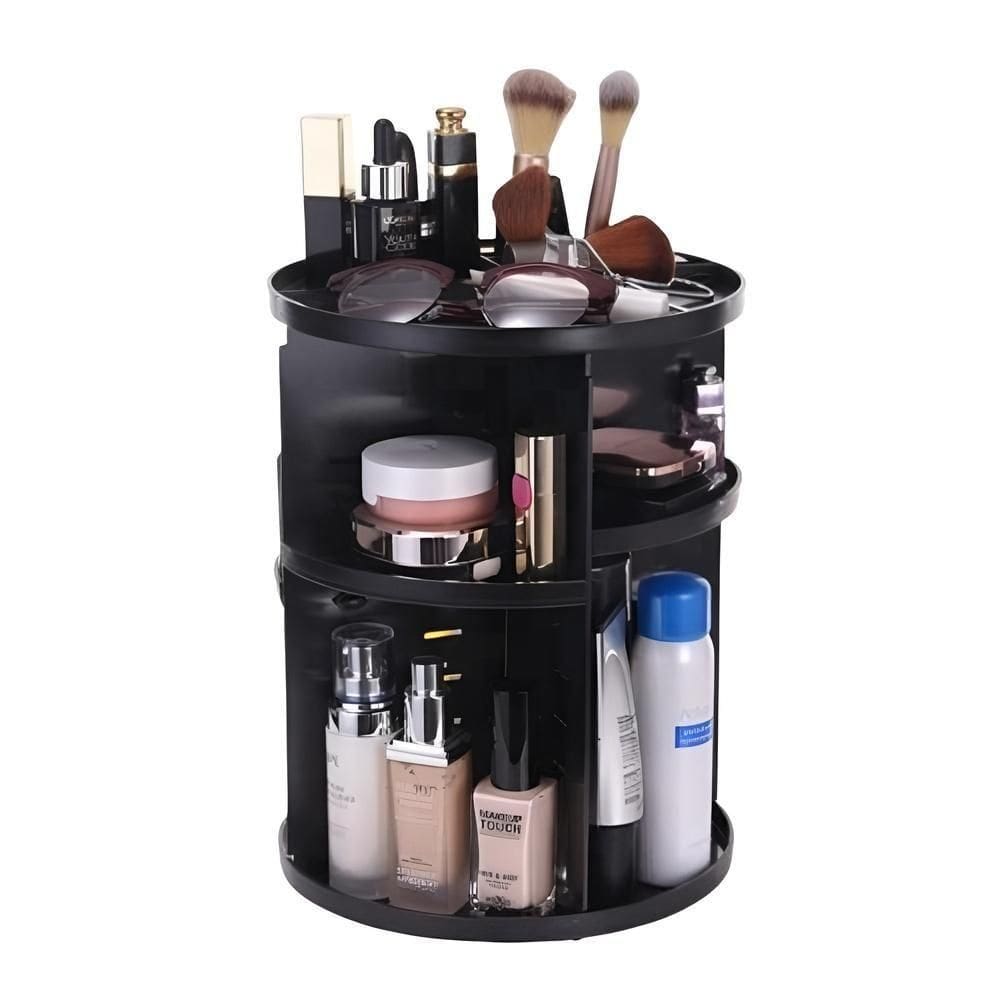 Suporte Maquiagem Luxo Preto 3 Andares Giratorio Organizador Estante Cosmeticos Creme Perfume Skin Care Penteadeira Desi