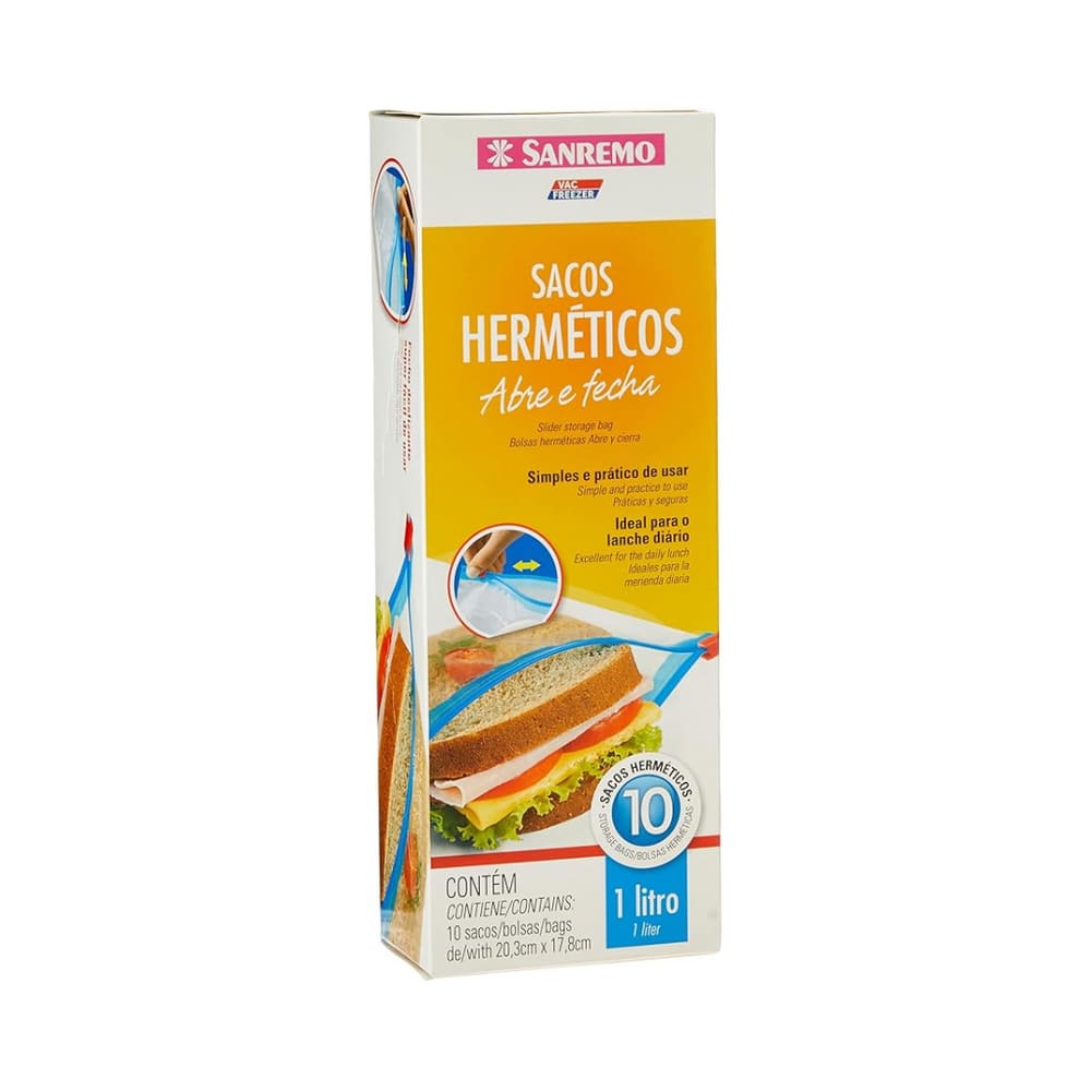 Saco Hermeticos Abre/Fecha Plastico Sanremo 1L 10 Sacos