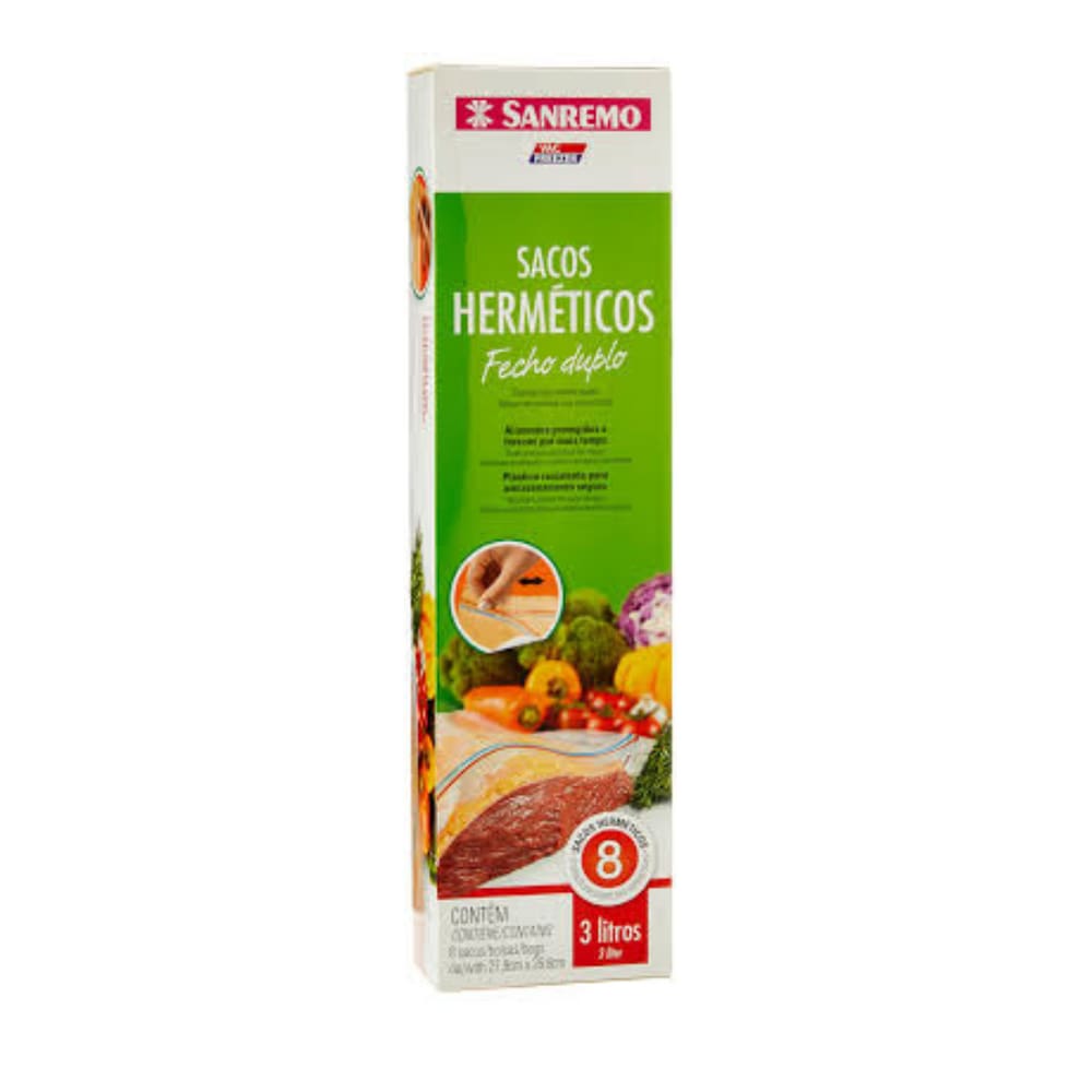 Sacos Hermeticos Fecho Duplo Plast Sanremo 3L 8 Sacos