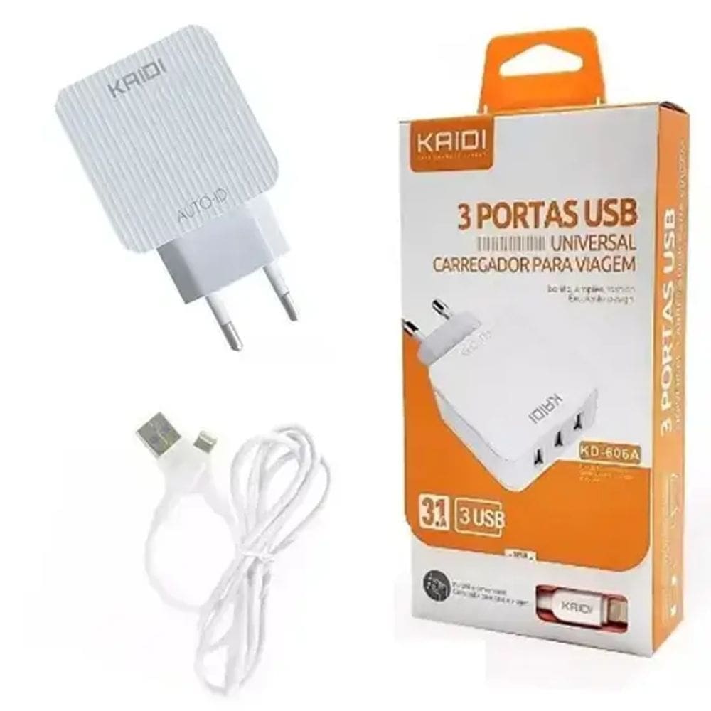 Carregador KAIDI 3 Portas USB para Smartphone KD-606A 3.1A
