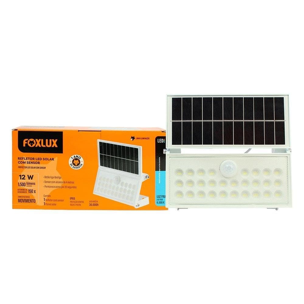 Refletor Solar Foxlux Led 12W 6,5K com Sensor