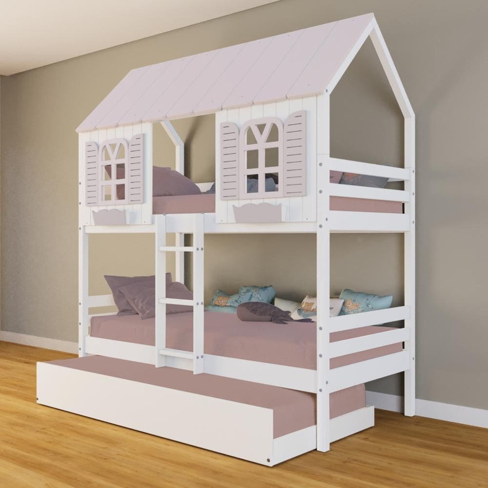 Treliche Casinha Bela - Madeira Maciça Branco/Rosa | Housin