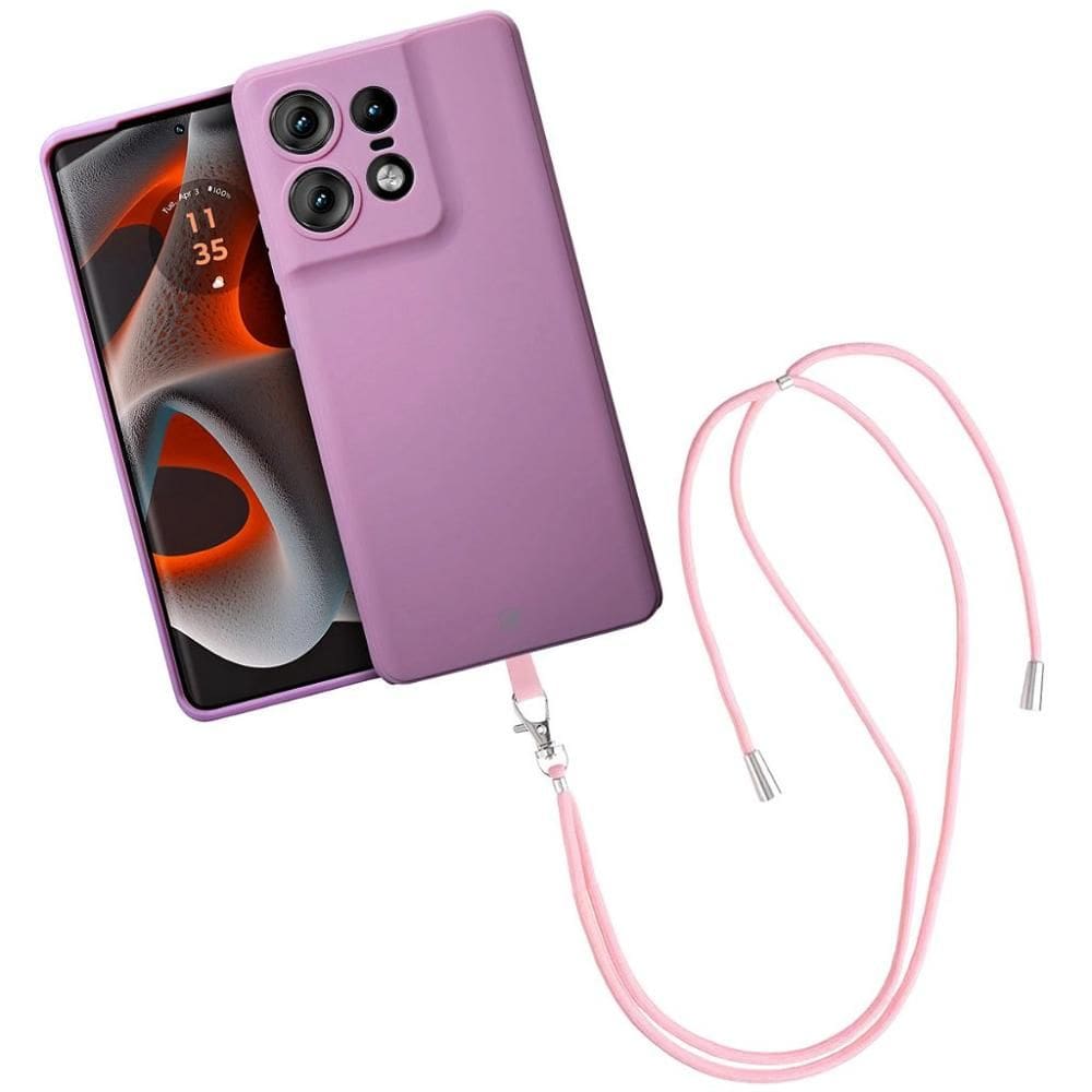Kit Capa Silicon Veloz para Moto Edge 50 Pro + Cordão Rosa