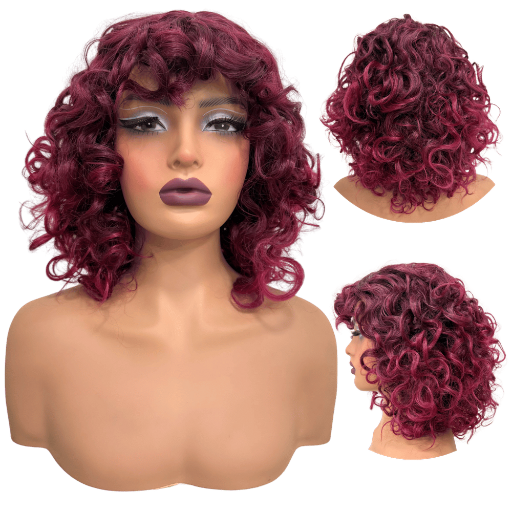 Peruca cacheada curta marsala ombre hair encaracolada 39