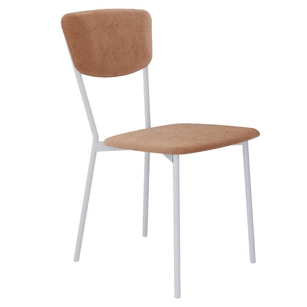 Cadeira Estofada Para Sala De Jantar Village Branco C01 Veludo Bege - Lyam Decor