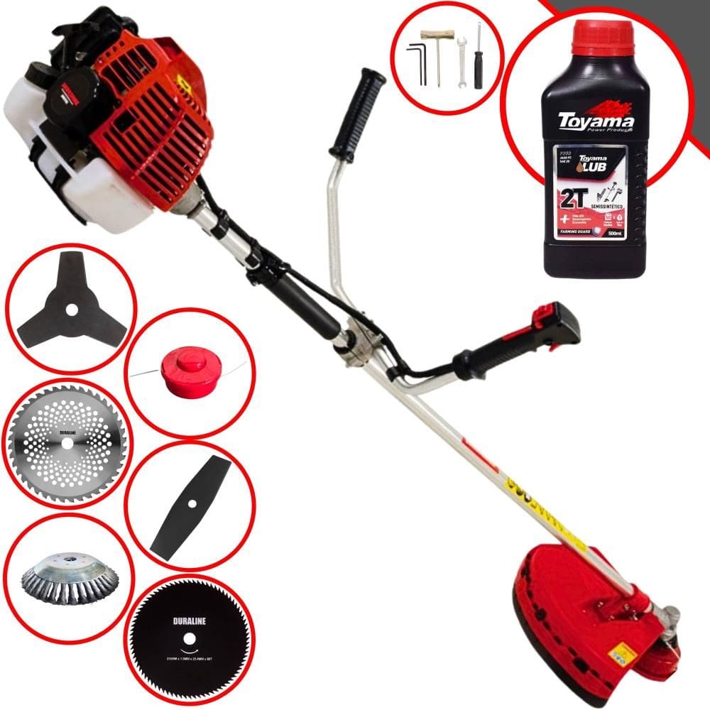 Podador de Grama Multifuncional Kawashima KW52-L À Gasolina 52cc 2,5HP de Potência 10.000rpm Motor 2T Roçadeira Completa 6 Em 1 + ÓLEO TOYAMA FG50