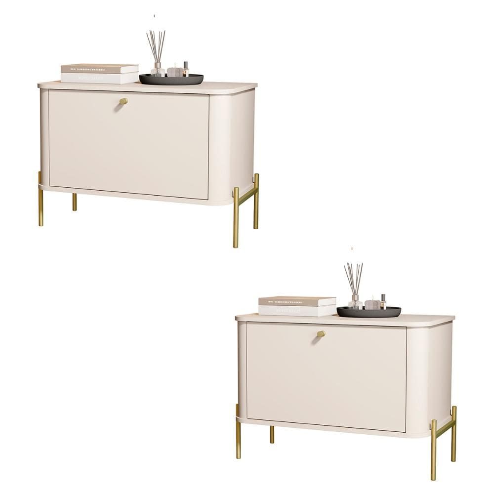 Kit 2 Mesa de Cabeceira Quarto Tucupí 1 Porta e Pés de Metal