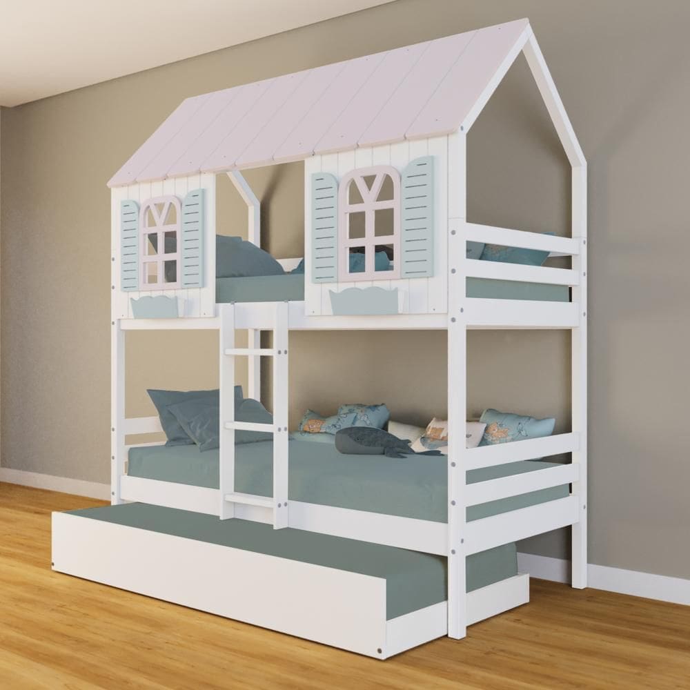 Treliche Casinha Bela - Madeira Maciça Branco/Rosa/Verde | Housin