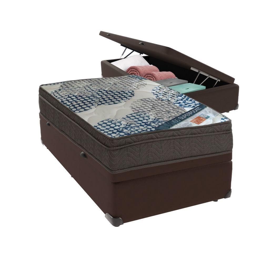 Ortobom Solteiro Molas Ensacadas D26 Base Box Baú Bege Marrom