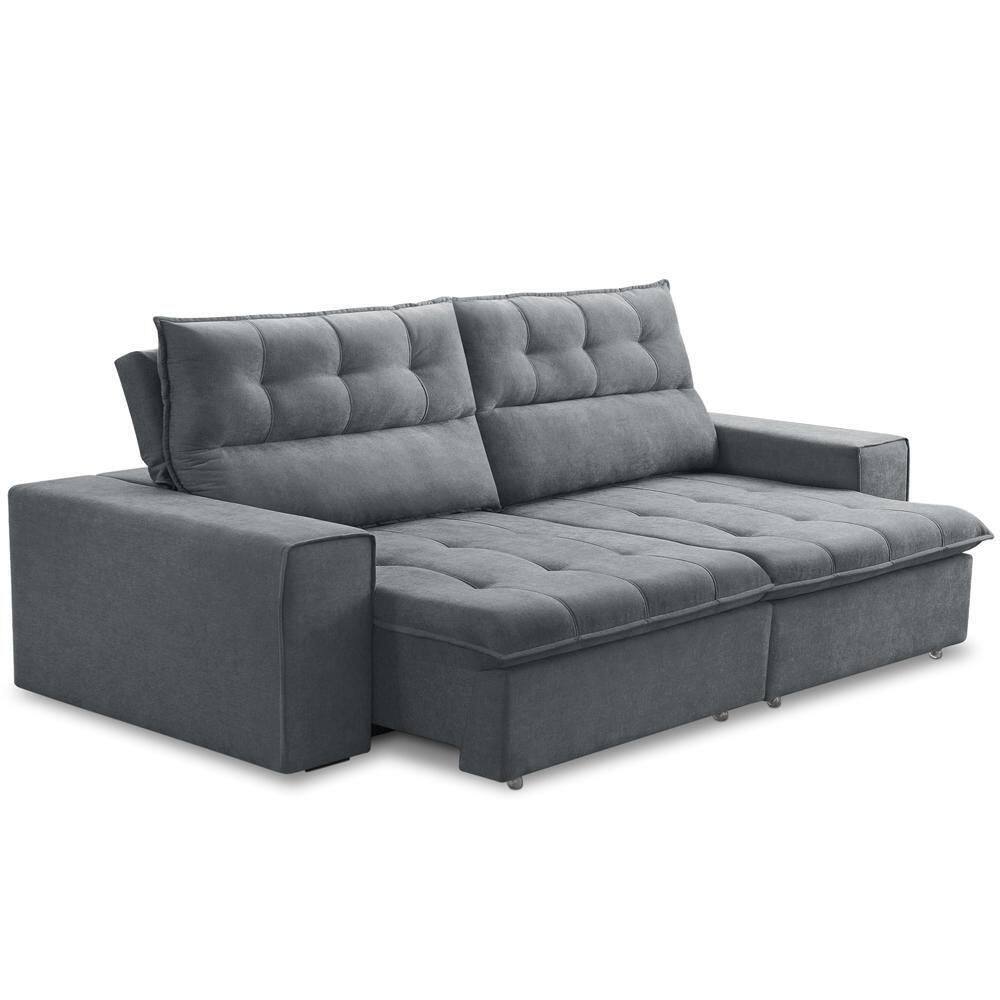 Sofá Retrátil Reclinável Para Sala 3 Lugares 200cm Neruda F04 Veludo Cinza Escuro - Lyam Decor