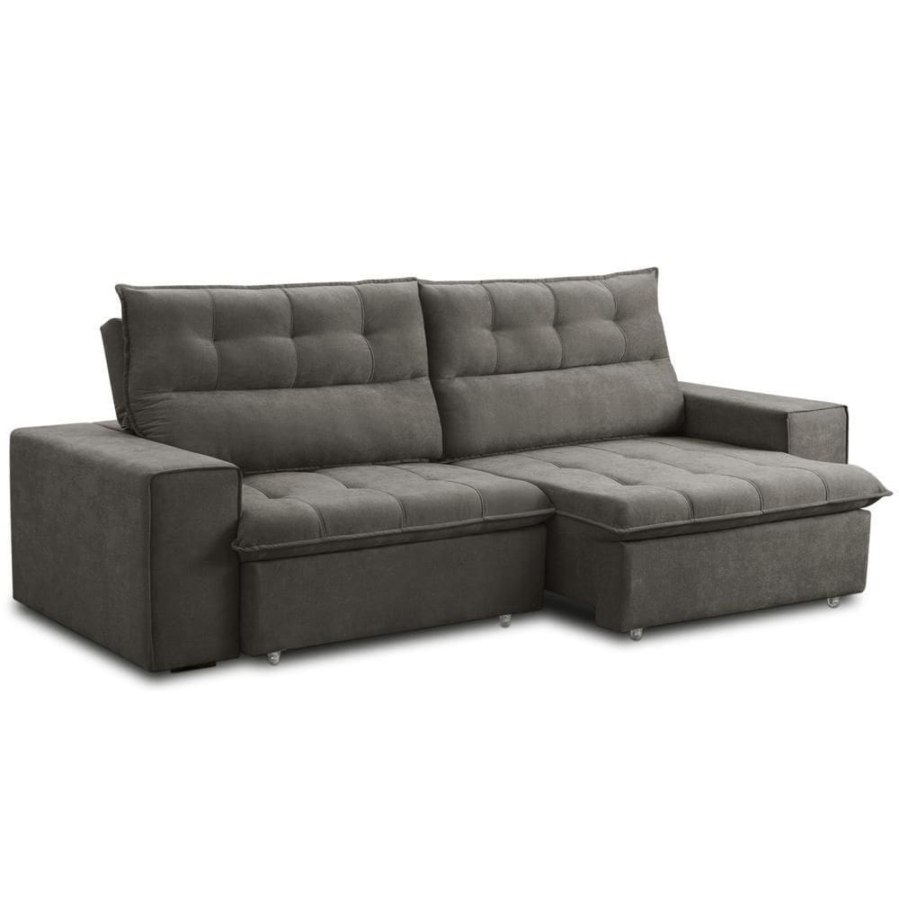 Sofá Retrátil Reclinável Para Sala 3 Lugares 220cm Neruda F04 Veludo Marrom Escuro - Lyam Decor