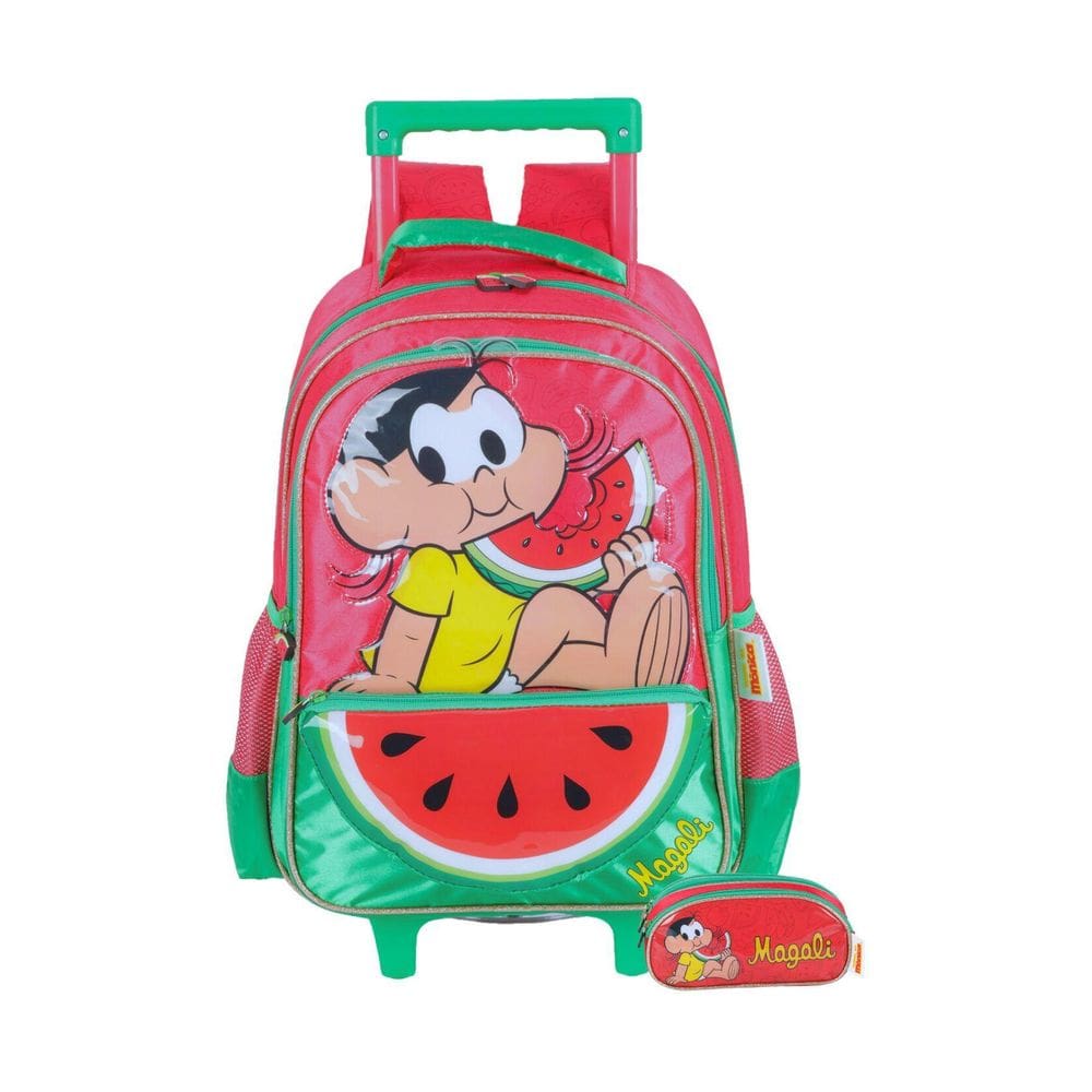 Kit Turma Da Monica Mochila Rodas + Estojo Triplo - Vermelho