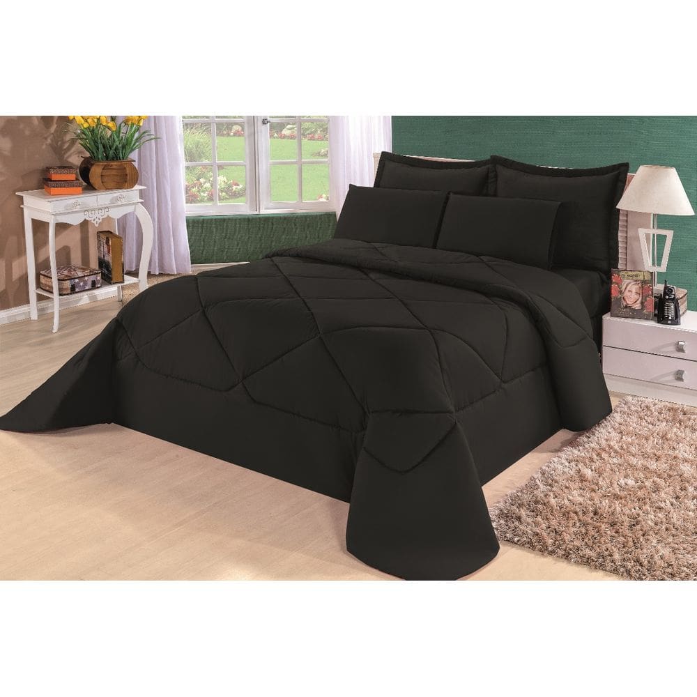 Edredom Queen Requinte Preto 6 peças