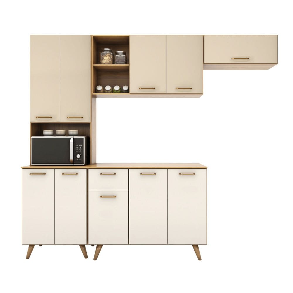 Cozinha Compacta + Balcão Com Tampo (04 Peças) Olinda Freijo Uv Off Acetinado - SSX Multicoisas