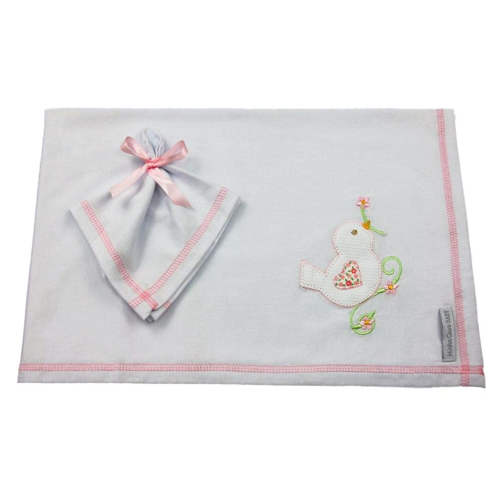 Kit Cueiro e Pano de Boca Malha Passarinho Rosa