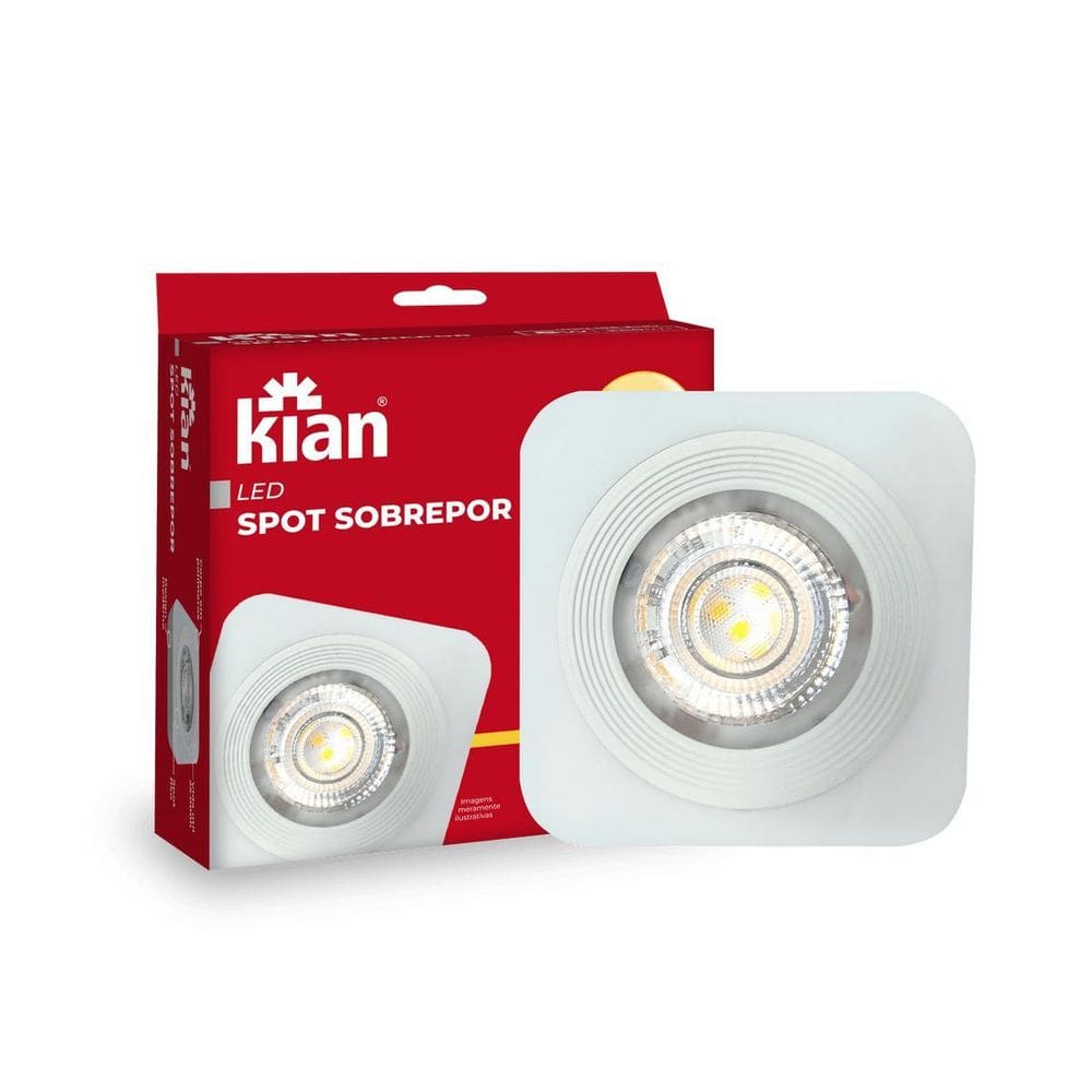Spot Led Sobrepor Quadrado Branco 5W 3000K Branca Quent Kian