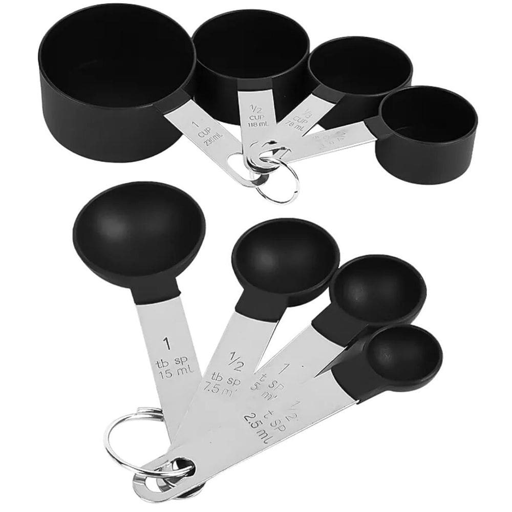 Medidor Culinário Inox Colher Copo Xícara Cozinha Preto 8pçs