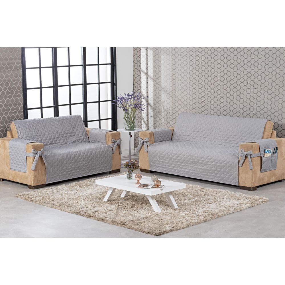 Jogo Capa De Sofá 2 E 3 Lugares Com Laço Cinza