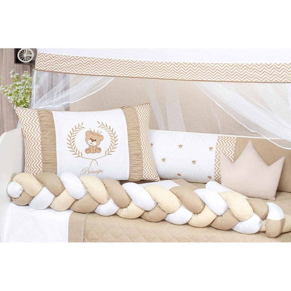 Trança Protetor Lateral De Berço Menino Menina Bege/Branco G