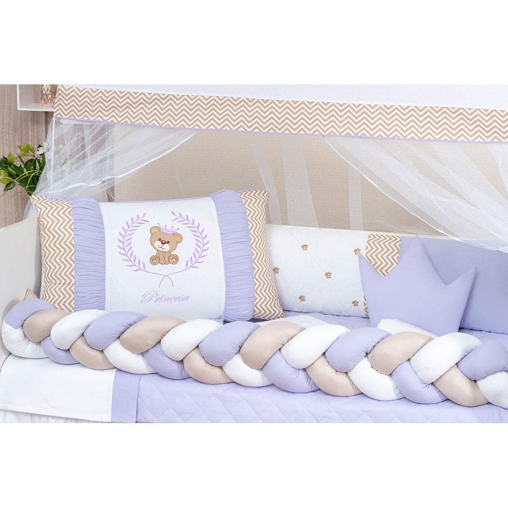 Trança Protetor Lateral De Berço Avulsa Menina Lilás/Cinza G