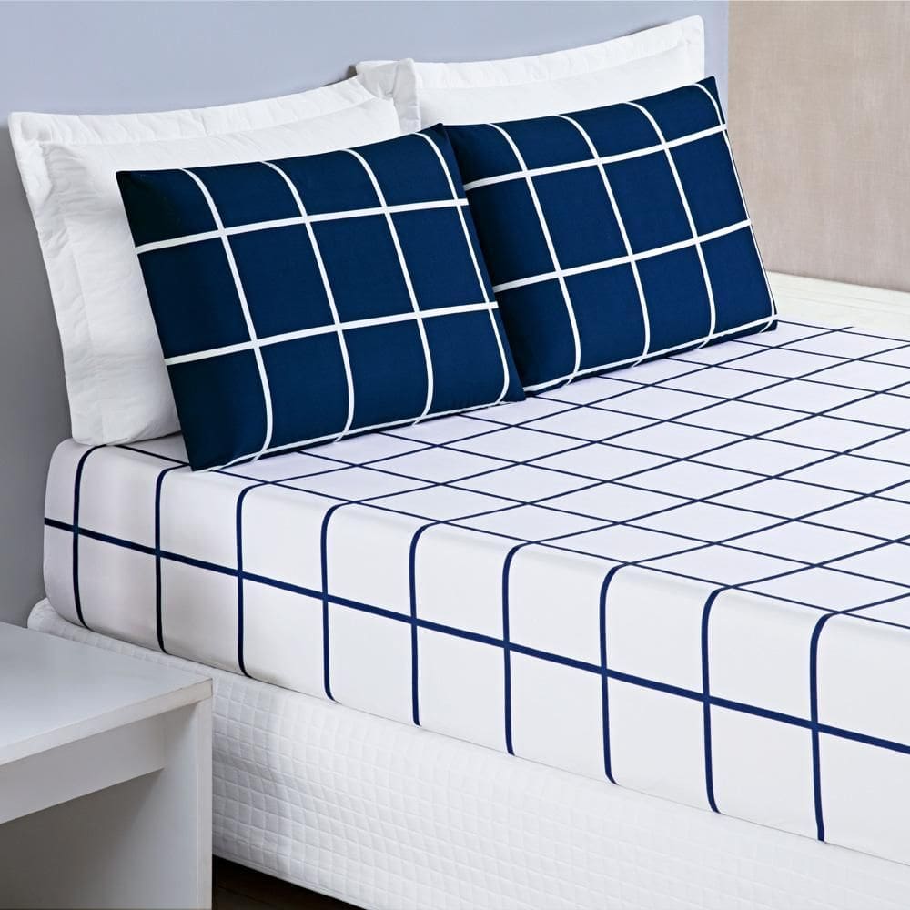 Jogo Cama Lençol Brooklyn Solteiro 2Pçs Azul Marinho