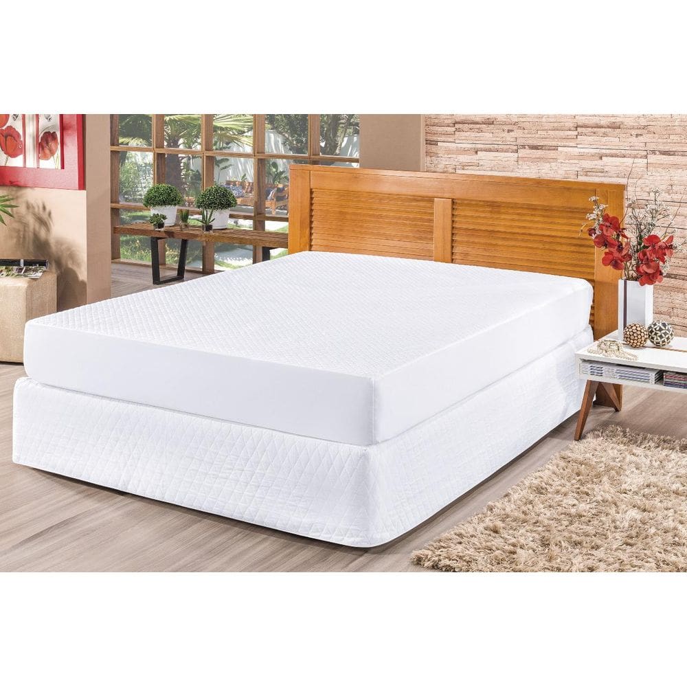 Capa De Colchão Casal Padrão Impermeável 30Cm Altura Branca