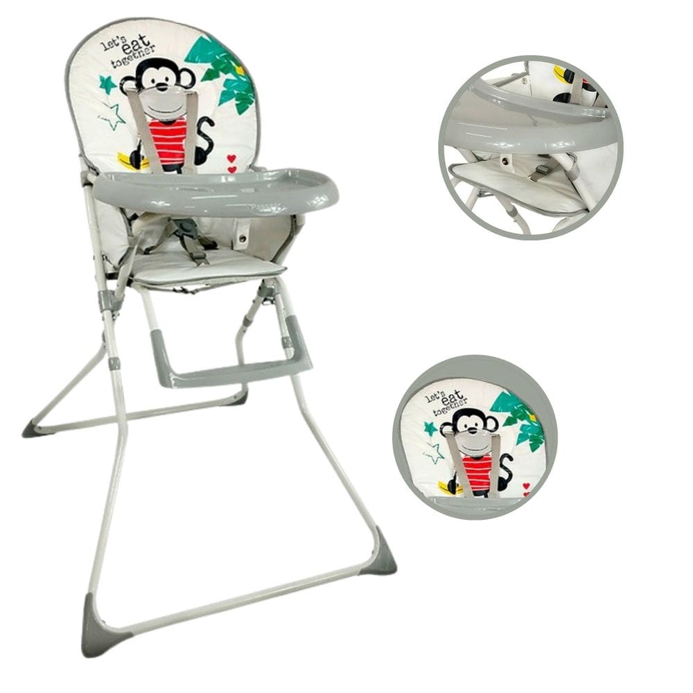 Cadeira Alta De Alimentação Infantil Papá Cinza Macaco